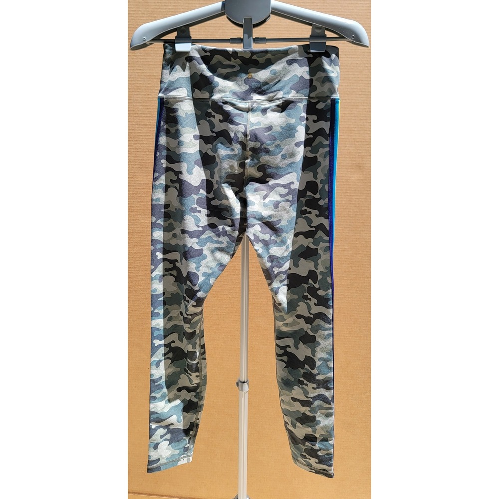 Spiritual Gangster Womens Camo Rainbow Stripe Leggings Gray Blue Camouflage L